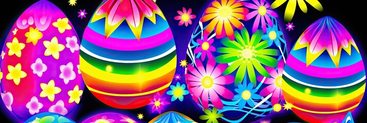Poster - A gathering of brilliantly colored Easter eggs, each uniquely patterned and adorned, creating a cheerful and festive display