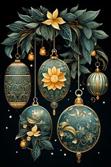 Canvas Print - Colorful Christmas ornaments shimmer as they hang from a tree, creating a festive and magical atmosphere