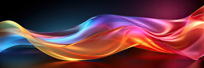 Leinwandbilder - A vibrant and fluid wave of colorful light dances gracefully against a velvety black background, creating a mesmerizing and enchanting display of colors