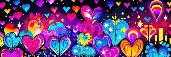 Leinwandbilder - A vibrant and whimsical background filled with colorful hearts and stars, creating a dreamy and enchanting atmosphere