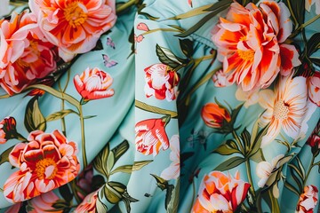 Poster - A detailed view of a dress adorned with intricate flowers, showcasing the beauty and elegance of the garments design