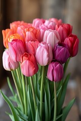 Poster - A vibrant arrangement of pink and orange tulips filled a vase, bringing a burst of color into the room