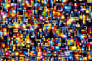 Wall Mural - A vibrant display of multicolored squares arranged in a pattern, creating a mesmerizing visual experience
