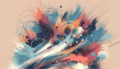 Poster - A vibrant and intricate design of various colors intertwining and swirling against a neutral beige background, creating a mesmerizing and harmonious visual experience