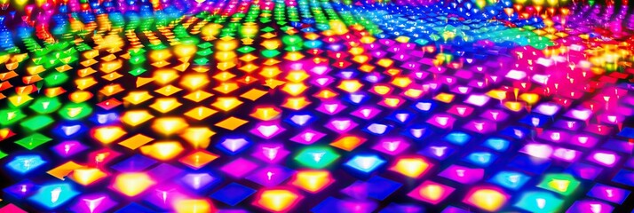 Aufkleber - A vibrant, multicolored room filled with numerous cubes scattered across the floor, creating a mesmerizing and abstract pattern