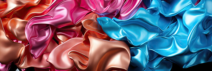 Leinwandbilder - A vibrant array of multicolored fabrics sit atop a dark black background, creating a striking contrast and a visually captivating display