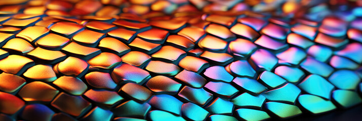 Fototapete - A mesmerizing close-up of brightly colored snake skin, showcasing intricate patterns and textures in a rainbow of hues