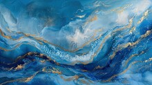 Abstract Ocean- ART. Natural Luxury. Style Incorporates The Swirls Of Marble Or The Ripples Of Agate. Very Beautiful Blue Paint With The Addition Of Gold Powder - Generative Ai