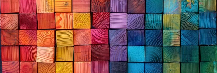 Wall Mural - A spectrum of colorful wooden blocks