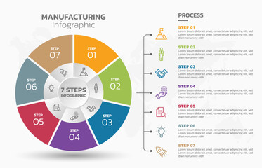 Poster - Visual data presentation. Cycle diagram with 7 options. Pie Chart Circle infographic template with 7 steps, options, parts, segments. Business concept. Marketing infographic vector illustration.