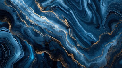  Abstract ocean- ART. Natural Luxury. Style incorporates the swirls of marble or the ripples of agate. Very beautiful blue paint with the addition of gold powder - generative ai