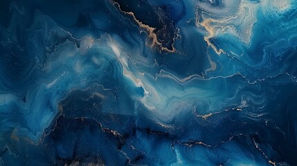 Abstract ocean- ART. Natural Luxury. Style incorporates the swirls of marble or the ripples of agate. Very beautiful blue paint with the addition of gold powder - generative ai