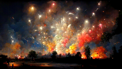 Wall Mural - Colored festive fireworks. _ai_generated.