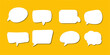 © rusticfoto - abstract set of white speech bubble with shadow isolated yellow and blue background. space for text. abstract blank area for rill text of font.
