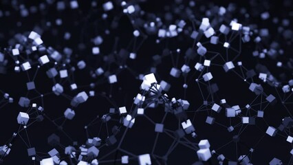 Wall Mural - abstract connected lines and cubes in wavy motion. design. up and down levitating 3d particles.