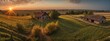 Amazing panoramic view of rural farmhouse at sunset from Generative AI