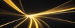 © Arceli - Wide angle panoramic view of a yellow speed of light curved motion path concept rays on plain black background from Generative AI