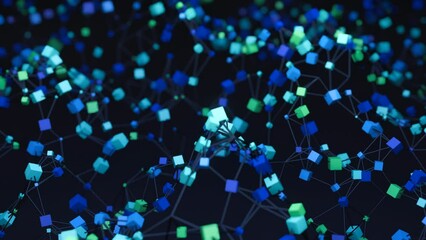 Wall Mural - colorful 3d cubes with network move in space. design. connecting chains with 3d cubes in space. cube