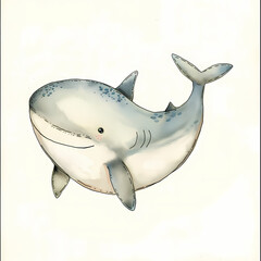 Sticker - shark watercolor cartoon isolated on white