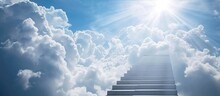 Cloudy Stairway Leading Up To Heavenly With Toward The Light Blue Sky