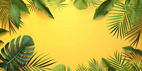 Wall Mural - Summer background tropical leaves on yellow