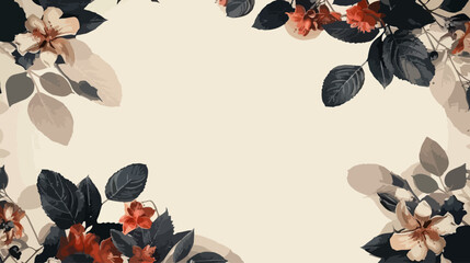 Wall Mural - border background with flower and leaves on beige background. social media template wallpaper for spring.