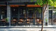© Hanasta - Front of modern restaurant building