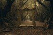 Old frame cinematic in wilderness dark forest. Film scene in mystical wild nature. Generate ai
