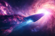 spacecraft flying out from plasma, magic energy, universe