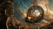 Vintage Clock Tower In Prague Space Of Time Dimension Concept,universe, Illusion,time Theory