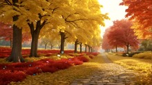 Spring Scenery With Colorful Flowers And Leaves And Butterflies Dancing In The Morning Seamless Looping Time-lapse Animation Video Background. Generated AI