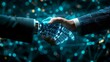 Robot handshake with human, future business partnership concept