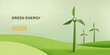 Wind Turbine. Sustainable and alternative renewable energy concept. Green nature landscape background. Paper art of ecology and environment concept. Vector Illustration.