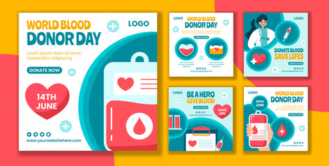 Wall Mural - Blood Donor Day Social Media Post Flat Cartoon Hand Drawn Templates Background Illustration