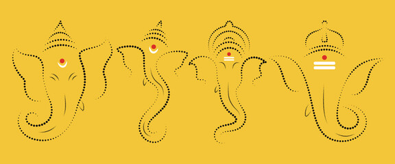 ganpati dotted line art set. Decoration for Indian Hindu Auspicious Occasion, ganesh chaturthi special vector design. 