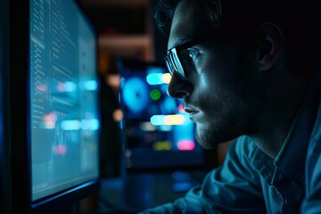 It professional coding on a computer Cybersecurity and software development concept