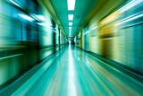 Fototapeta  - Motion-blurred image of a hospital corridor Evoking the fast-paced and urgent nature of medical care environments