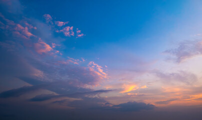 Enjoy a panoramic view of the skyline. The sun rises in the morning sky with colorful clouds. and beautiful cloud patterns In the soft light of the morning	
