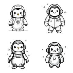 Wall Mural - Penguin (Penguin Astronaut). simple minimalist isolated in white background vector illustration