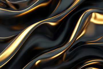 Sticker - 3D abstract wallpaper. Three-dimensional dark golden and black background. Black and gold background. Golden wallpaper