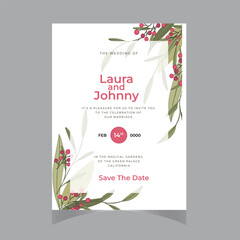 Wall Mural - wedding invitation cards with red roses, watercolor, leaves and golden geometric frame. Floral Trendy templates for banner, flyer, poster, greeting. Vector illustration