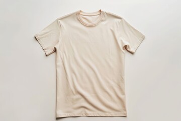 Plain beige t-shirt displayed on a simple background