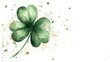 Drawn watercolor lucky green four leaf clover on white background. Card for happy Saint patrick's day
