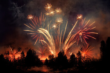 Wall Mural - Colored festive fireworks. _ai_generated.