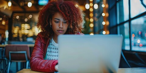 African American Female developer codes on her laptop while working from home (wfh) during the day
