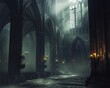 Gloomy atmosphere of a Gothic cathedral