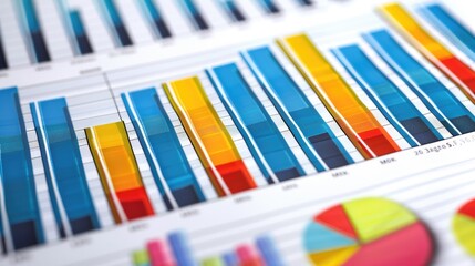 Wall Mural - Close-up of colorful business data analysis graphs.