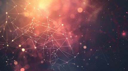 Abstract network connections with nodes and dynamic particles.