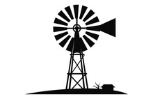 A Vintage Farm Windmill Black Silhouette Vector Isolated On A White Background