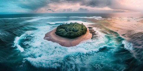 Poster - Island Surrounded by Ocean Waves